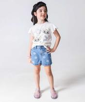 Short Infantil Jeans Flores Tam 4 a 10 Azul-56201