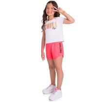 Short Infantil Menina em Moletom Rosa Neon Tam 2 a 12 - Kyly
