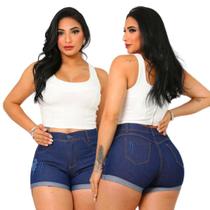 Short Jeans Azul com Puído Feminino com Lycra Shortinho