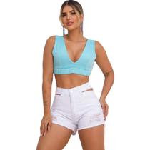 Short Jeans Branco Feminino Aberturas Laterais e Paite Short Jeans Branco Feminino Aberturas Laterais e Paite