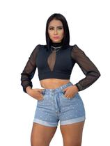 Short Jeans Brilho Strass Estrela Moda Feminina