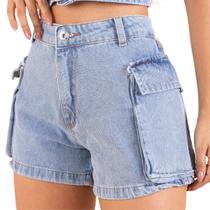 Short Jeans Cargo Claro Bolsos Laterais Cintura Alta - Magalu Marketplace Short Jeans Cargo Claro Bolsos Laterais Cintura Alta - Magalu Marketplace
