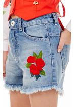 Short Jeans Cintura Alta com Bordado Luluzinha Short Jeans Cintura Alta com Bordado Luluzinha