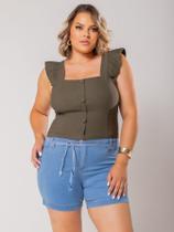 Short Jeans Claro Com Cordão Elastano Plus Size