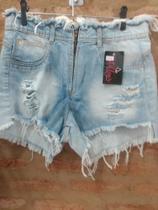 Short jeans claro feminino curto rasgado barra desfiada cintura alta tamanho 38