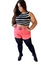 Short Jeans Color Plus Size Feminino Cintura Alta