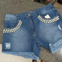 Short jeans com aplicação pérolas Short jeans com aplicação pérolas