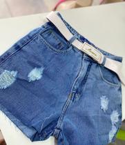 Short jeans com cinto Sem elastano
