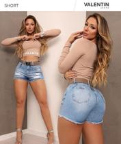 Short jeans com cinto Sem elastano