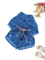 Short Jeans Feminina Destroyed Rasgado Cintura Alta 0433