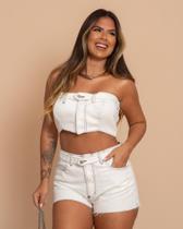 Short Jeans Feminino Algodão Off White Curto Short Jeans Feminino Algodão Off White Curto