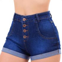 Short Jeans Feminino Azul Denim Barra Dobrada Com Lycra