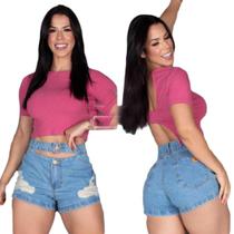 Short Jeans Feminino Barra Feita Com Abertura E Dois Botões