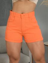 Short Jeans Feminino Botão Forrado Barra Dobrada