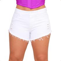 Short Jeans Feminino Branco Cintura Alta Com Lycra