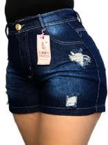 Short Jeans Feminino Cintura Alta 100% Algodão com Destroyed - JGF Fashion