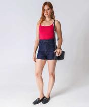 Short Jeans Feminino Cintura Alta Barra Desfiada Azul-87029