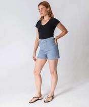 Short Jeans Feminino Cintura Alta Barra Desfiada Azul-87031