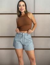 Short Jeans Feminino Cintura Alta Bolsos