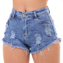 Short Jeans Feminino Cintura Alta Com Lycra Barra Desfiada Short Jeans Feminino Cintura Alta Com Lycra Barra Desfiada