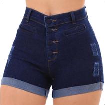 Short Jeans Feminino Cintura Alta Com Lycra Levanta Bumbum Destroyed