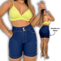 Short Jeans Feminino Cintura Alta Com Lycra Shorts Empina Bumbum Destroyed Elastano Desfiado Curto