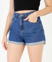 Short jeans feminino cintura alta cor azul escura no tamanho 38 Short jeans feminino cintura alta cor azul escura no tamanho 38