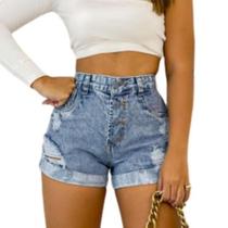 Short Jeans Feminino Cintura Alta Cós Alto Jeans Claro