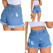 Short Jeans Feminino cintura alta destroyed Jeans Premium Da moda Short curto - veste