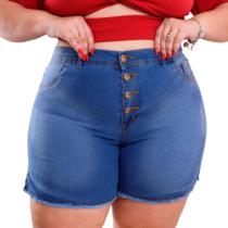 Short Jeans Feminino Cintura Alta Elastano Bermuda Plus Size