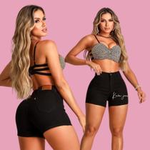 Short Jeans Feminino Cintura Alta Empina Bumbum Lycra