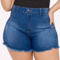 Short Jeans Feminino Cintura Alta Lycra Shorts Plus Size Meia Coxa Barra Desfiado Bermuda Com Bolso Short Jeans Feminino Cintura Alta Lycra Shorts Plus Size Meia Coxa Barra Desfiado Bermuda Com Bolso