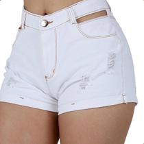 Short Jeans Feminino Cintura Alta Sem Lycra Com Barra