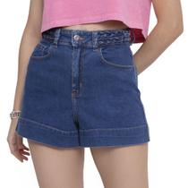 Short Jeans Feminino Cintura Trançada Índigo