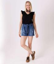 Short Jeans Feminino Clochard Cintura Alta Puídos-04043