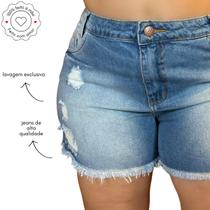 Short Jeans Feminino Com Barra Desfiada Short Jeans Feminino Com Barra Desfiada