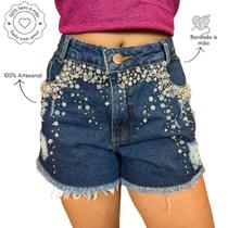 Short Jeans Feminino com Bordado em Cristais - TRBRAND