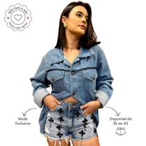 Short Jeans Feminino com Bordado Manual Flores
