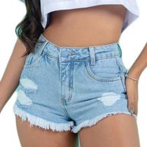 Short Jeans Feminino Curto Botão Encapado Bordado no Bolso