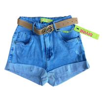 Short Jeans Feminino Customizado Com Perolas Pretas Premium Curto Com Cinto Praia