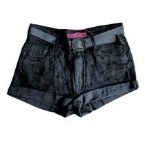 Short Jeans Feminino Customizado Com Perolas Pretas Premium Curto Com Cinto Praia Short Jeans Feminino Customizado Com Perolas Pretas Premium Curto Com Cinto Praia