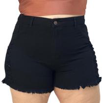 Short Jeans Feminino Desfiado Preto Plus Size Modelo curve 46 ao 64 Short Jeans Feminino Desfiado Preto Plus Size Modelo curve 46 ao 64