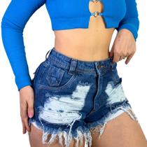 Short Jeans Feminino Destroyed Cintura Alta