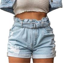 Short Jeans Feminino Mom Cós Alto Franzido