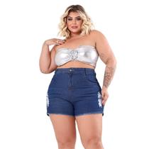 Short Jeans Feminino Plus Size Barra Leve Desfiado