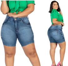 Short Jeans feminino Plus Size, cintura alta, premium