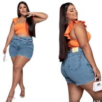 Short Jeans feminino Plus Size, cintura alta, premium