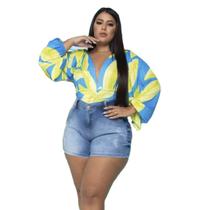Short Jeans Feminino Plus Size Com Cinta Chapa Barriga Lipo
