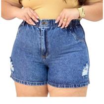 Short Jeans Feminino Plus Size com Elastico na Cintura 48 ao 64 - Short Jeans Feminino Plus Size com Elastico na Cintura 48 ao 64 -