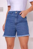 Short Jeans Feminino Strass Brilho Estiloso